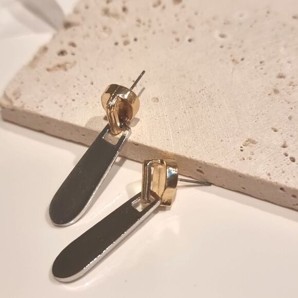 New ZARA Two tone zipper earrings silver and gold - Picture 6 of 9